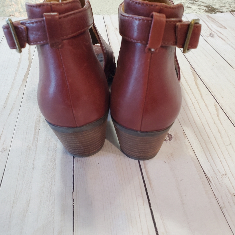 Lucky Brand Burgundy Leather Barimo Open Toe Bootie Size 7.5 - Picture 11 of 16